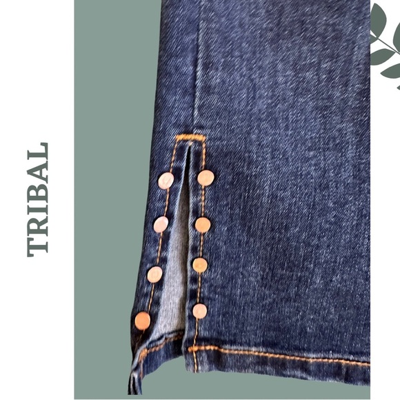Tribal Jean Audrey Mid Rise Pull On Microflare Bluemoon Copper Hem Detail Size 2 - Picture 6 of 7